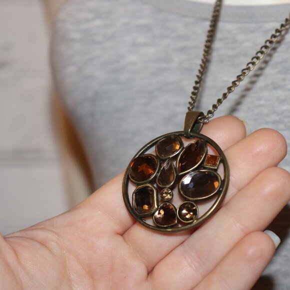 Beautiful bronze and brown long statement necklace 31" - Picture 2 of 5